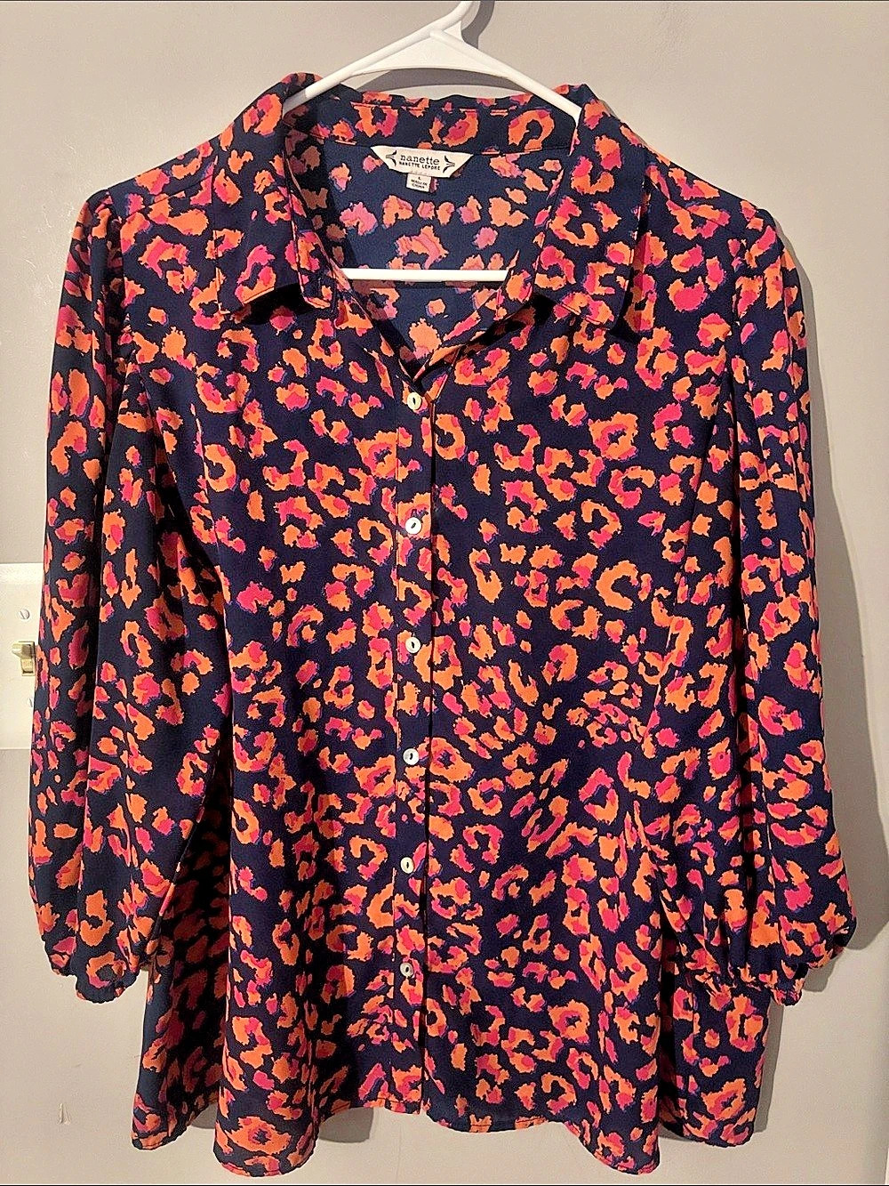 Nanette Lepore Animal Print Blouse in Blue & Orange Like New